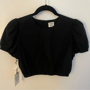 Sunday Best Rilla Black Cropped Puff Sleeve Cotton Top